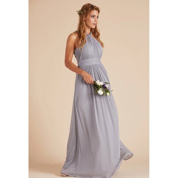 Birdy Grey Kiko Dress Mesh Silver Sz Large Womens Bridesmaid Formal Prom - Picture 1 of 11